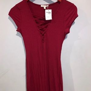 Maroon dress.